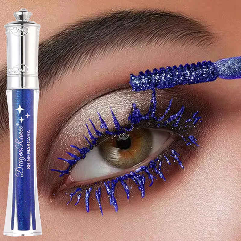 Máscara de pestañas colorida con diamante brillante, máscara resistente al agua con purpurina azul, extensión de pestañas de belleza, maquillaje de ojos brillante de secado rápido