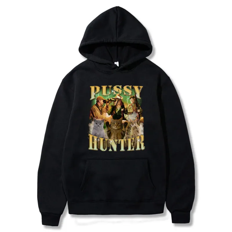 Pussy Hunter Funny Meme Cat Hoodies Men Women Casual Clothing Fashion Vintage Long Sleeve Oversized Style Streetwear Funny Wears — image 1
