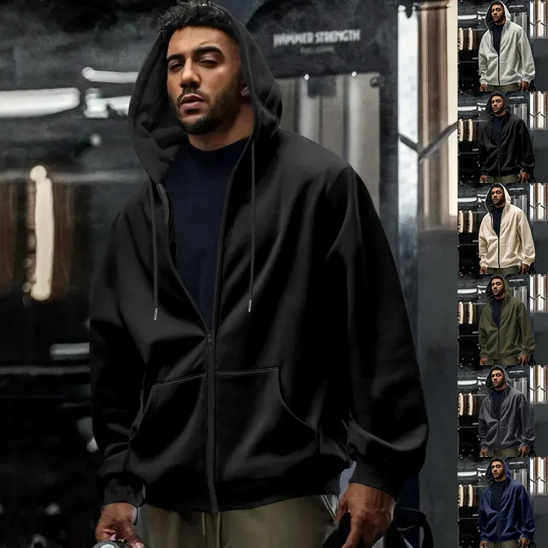 New 2026 Men's Autumn Casual Solid Long Sleeve Zipper Hooded Sweatshirt Coat Male Fashion Outdoors Sportswear Hoodies Jackets — image 2