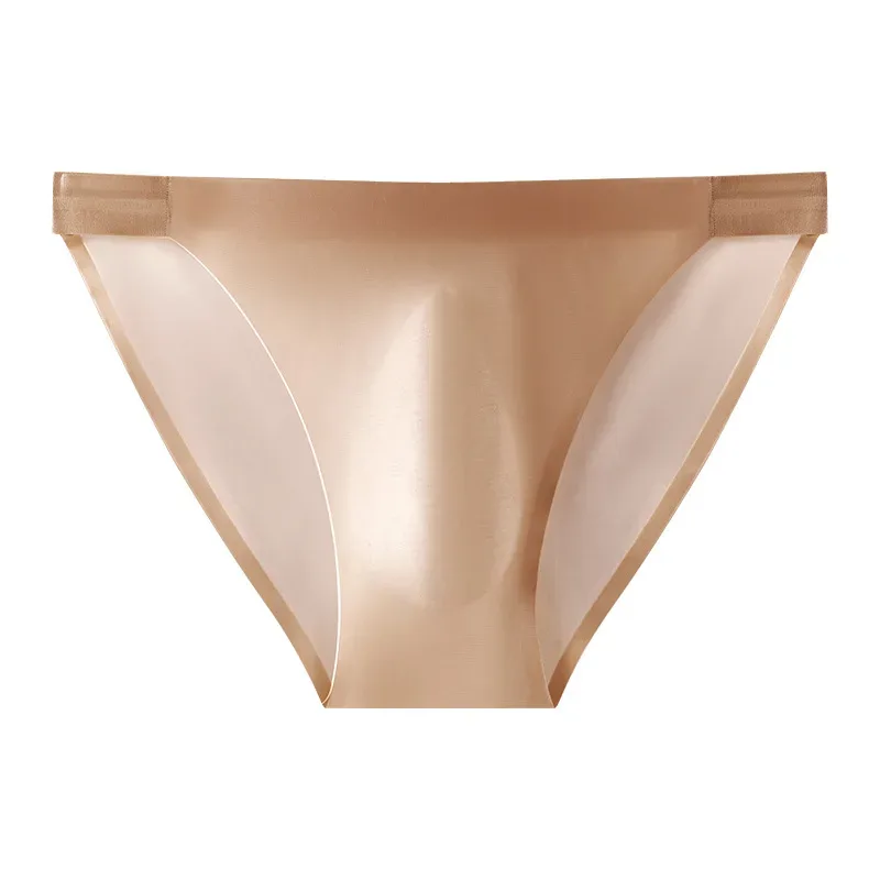 Satin Smooth Briefs Men Sexy Seemless Bulge Pouch Underwear High Stretch Thin Ice Silk Underpant Male Solid Mid Waist Panties — image 10