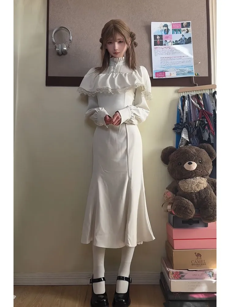 Nicemix vestido gótico vitoriano com renda, gola alta, sereia, novo vestido longo, elegante, slim, escuro, lolita — image 2