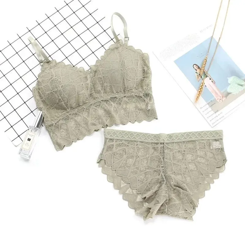 Women's Sexy Lace Push-up Bra Set Beauty Back Top Wire-Free Padded Solid Lingerie Panty Intimates Underwear