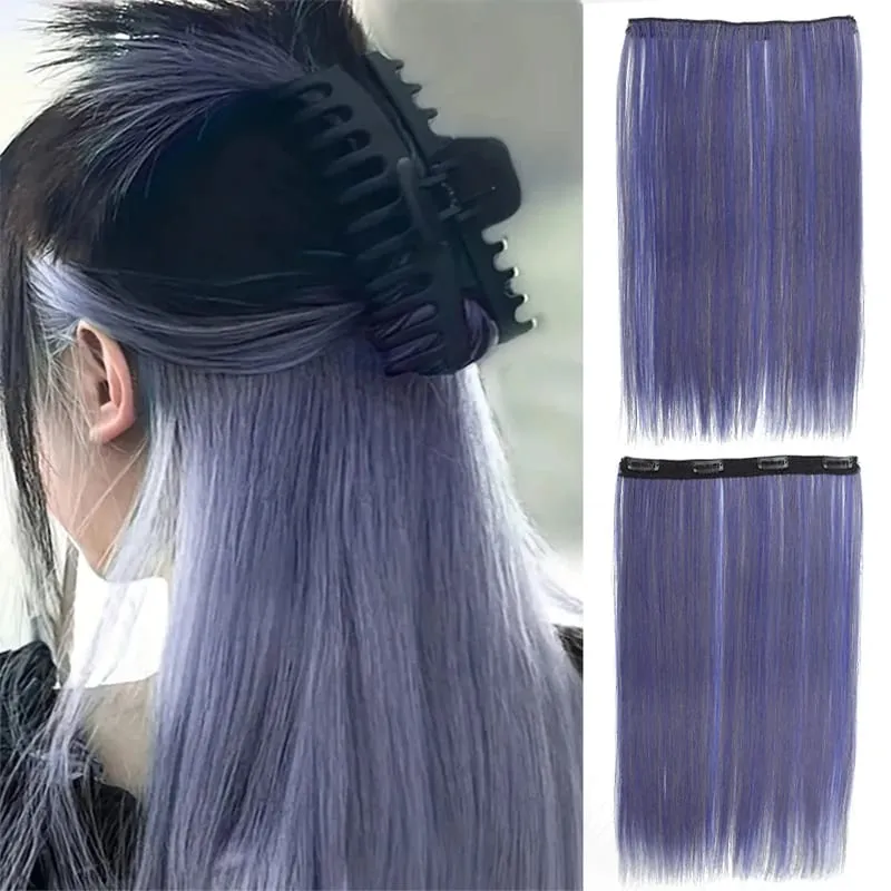 One piece hanging ear dyed synthetic wig piece for women highlighted color hair extensions