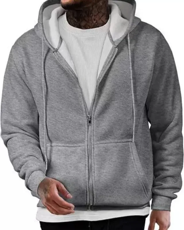 Men's Long Sleeve Zipper Hoodie Autumn Winter Fashion Casual Loose Fit Sweatshirt Sportswear Male Outfit