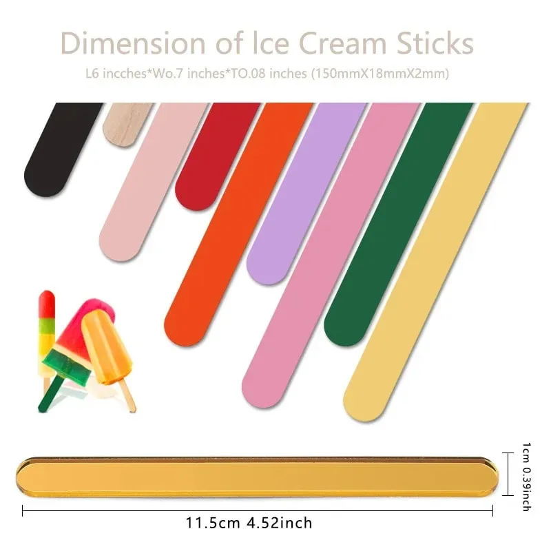 Food Grade Acrylic Ice Cream Sticks 10pcs/set Colorful Light Popsicle Stick Stirring Rod Distinguishing Labels Kitchen Tools