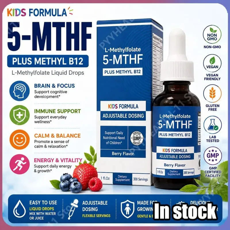L-Methylfolate 5-MTHF Methyl B12 Drops for Kids Organic Berry Flavor Liquid Folate Supplement for Children Vegan 1 Fl Oz 30 ML — image 1
