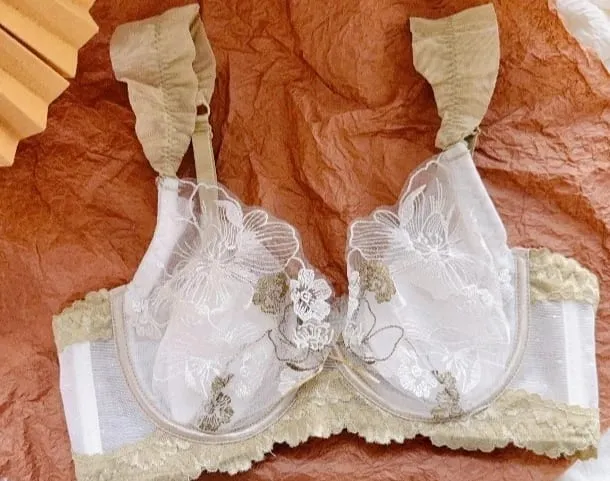 Women French Floral Lace Bra Set Ultra Thin Rabbit Ear Cup Soft Underwire Sexy Lingerie Big Bust Minimizer Breathable Daily Bra — image 8