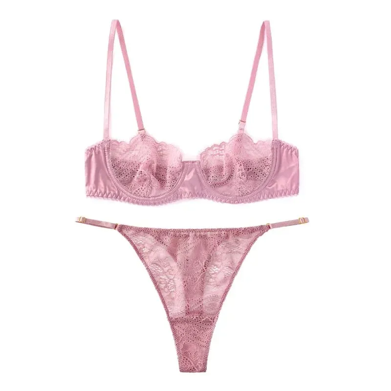 Ultra Thin Lace Bra and Panty Sexy Lingerie Underwear Set Perspective Temptation Sexy See Through Bra Set French Bra Pink 2024