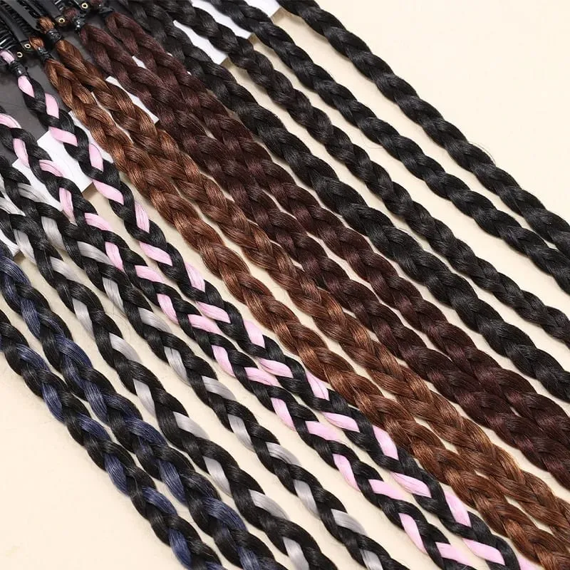 20Inch Synthetic 4pcs/set Y2K Style Clip-In Braided Hair Extension Perfect for Women'S Festival And Halloween Cosplay Hair — image 4
