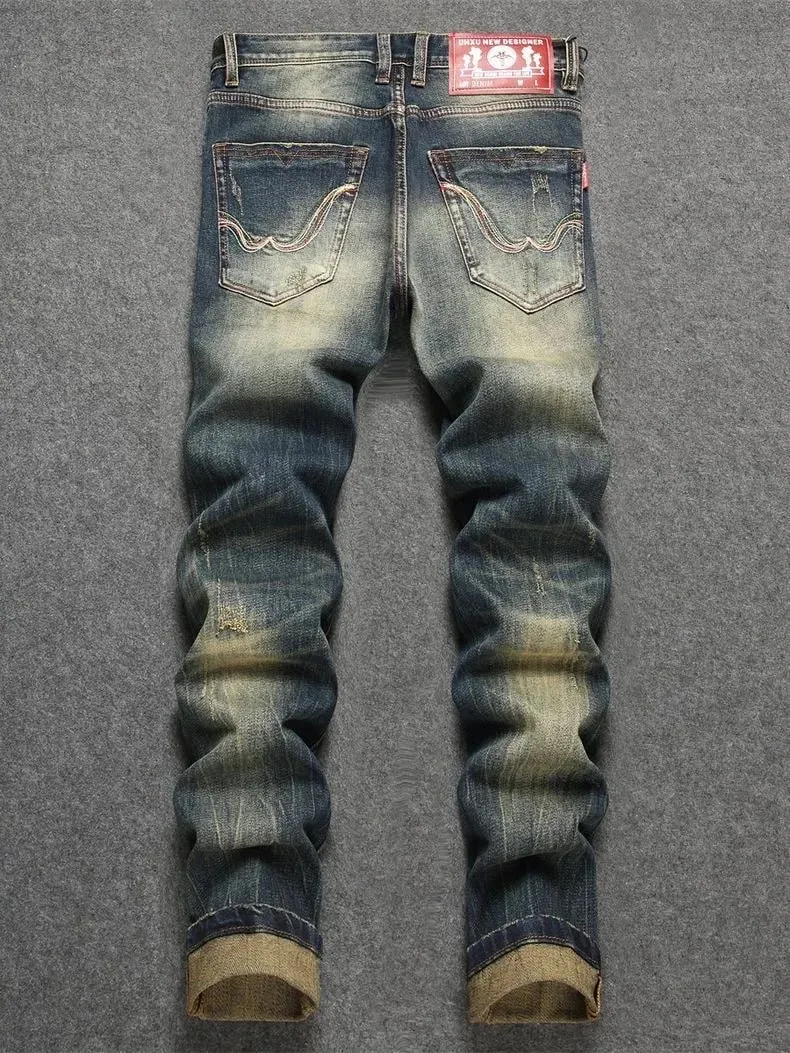 Spring/Autumn Fashion Trendy American Retro Straight Leg Stretch Denim Jeans Men's Casual Loose Fit Sports High Quality Jeans — image 2
