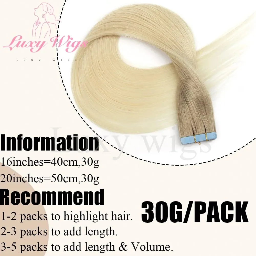 Highlights Blonde Tape in Hair Extensions Human Hair Straight Black Blonde Seamless PU Skin Weft Tape In Hair Extensions 20PCS