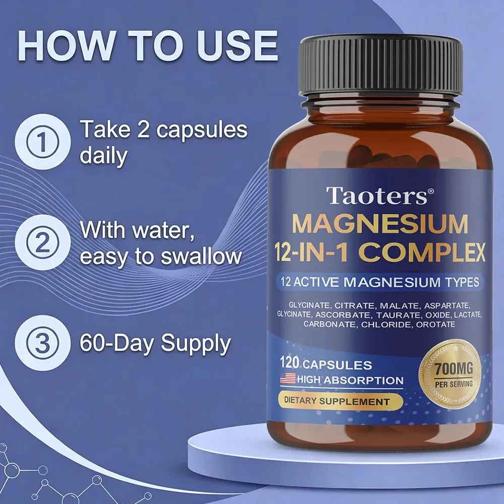 Magnesium 12-in-1 Complex Supplement – 700mg High Absorption Glycinate Citrate Malate & Taurate Blend for Muscle Nerve Sleep — image 6