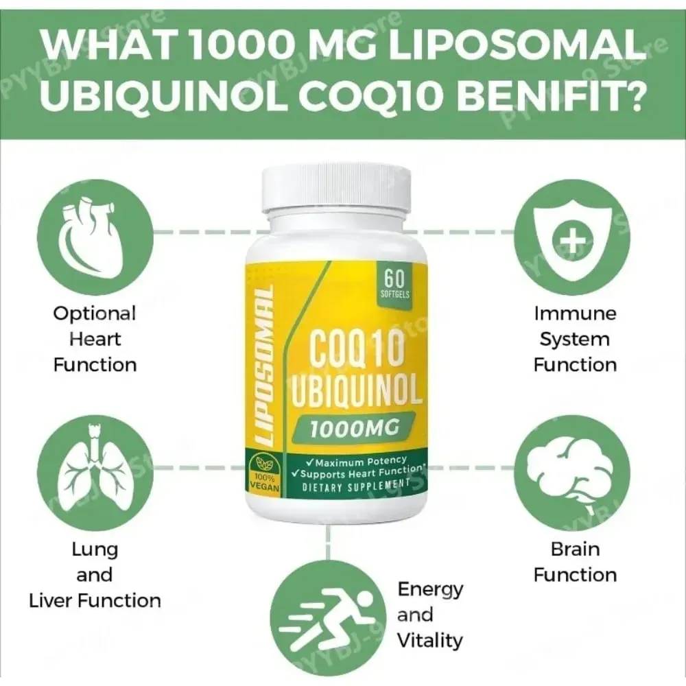 CoQ10 Ubiquinol 1000MgมังสวิรัติSoftgels 60 Ct LiposomalการดูดซึมสูงCoenzyme Q10สำหรับหัวใจEnergyสารต้านอนุมูลอิสระทุกวันสนับสนุน