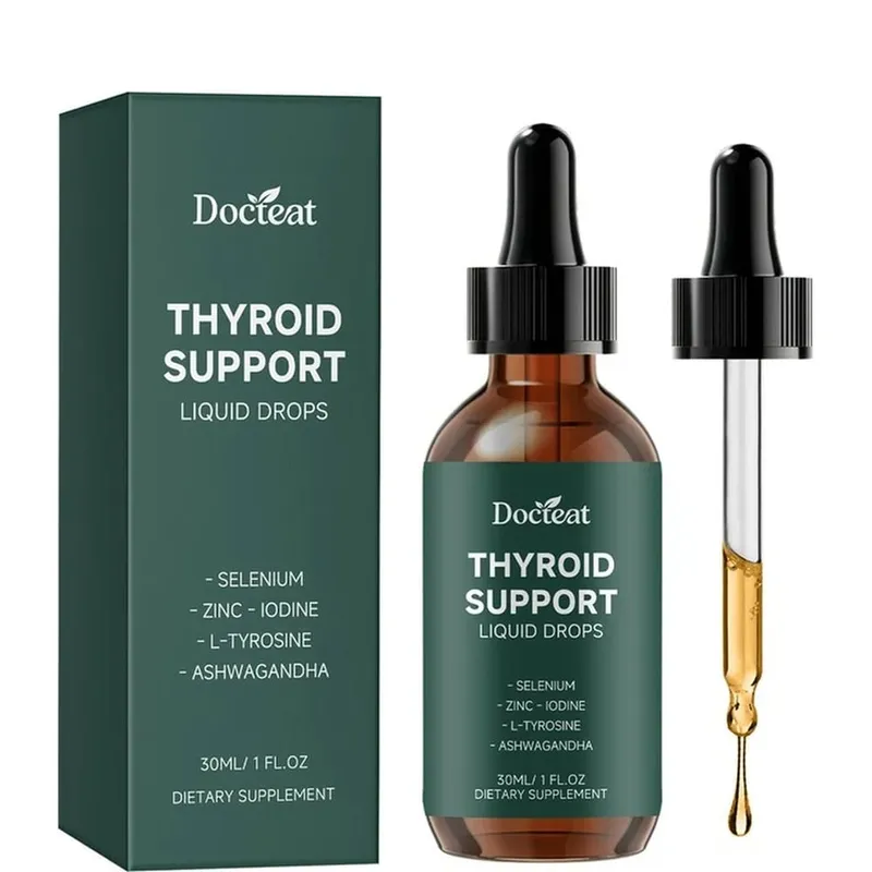 Thyroid Support Liquid Drops with Selenium Zinc Iodine L-Tyrosine & Ashwagandha for Thyroid Health and Daily Support Vegan 30ml
