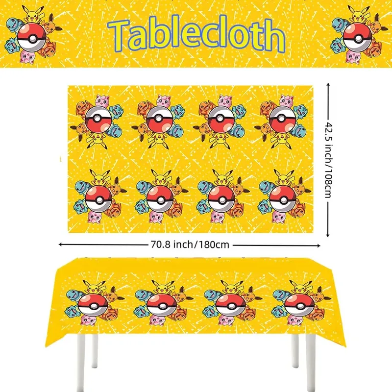 1/10 ชิ้น Pokemon ผ้าปูโต๊ะวันเกิดตกแต่งผ้าปูโต๊ะแบบใช้แล้วทิ้ง Pikachu Tablecover เด็กของขวัญวันเกิดอุปกรณ์อาบน้ำเด็ก