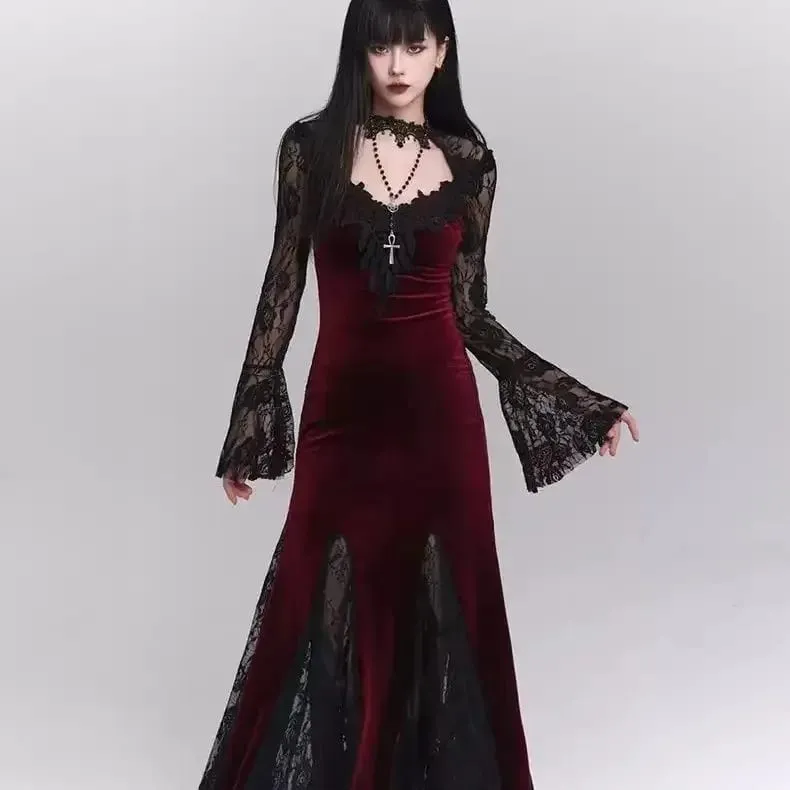 Winter Gothic Grunge Lace Dress Korean Fashion Design Festival Long Prom Dress Women Halloween Costume Sexy Slim Party Dresses — image 8