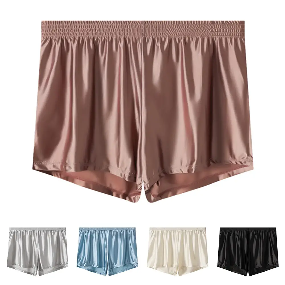 1pc hommes glace soie lisse solide Boxer Shorts culottes L-3XL grande taille vêtements de nuit amples sous-vêtements troncs sans couture confortable vêtements de nuit