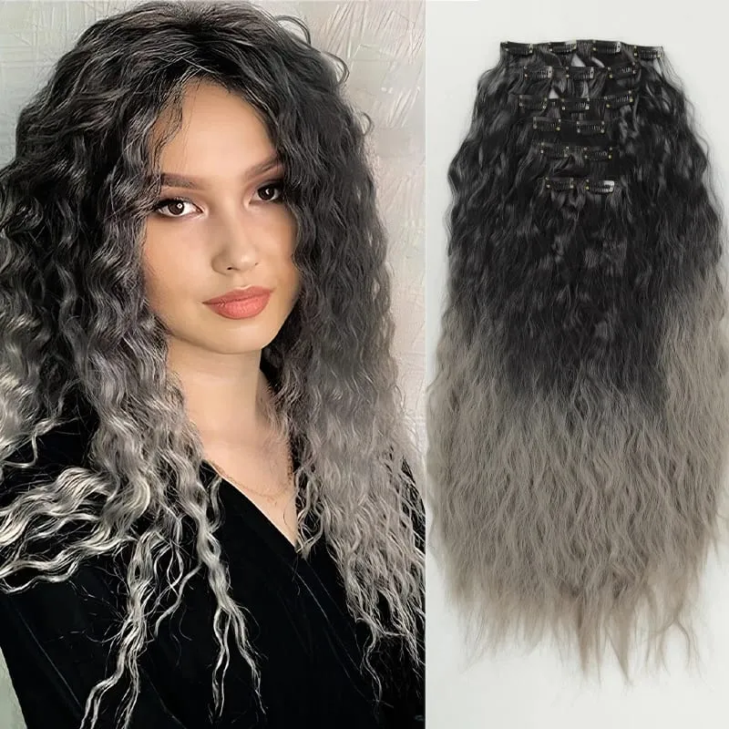 6PCS Clip In Hair Extensions 24" Black Brown Hair Extension Long Mermaid Waves Synthetic Clip On Hairpiece For Women — image 10