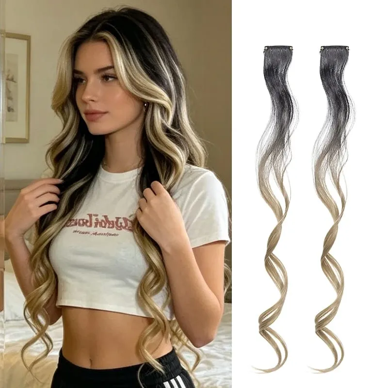 Gradient Wave Clip - in Hair Extensions 2pcs Synthetic Fiber Color - Blocked Tassel Ear - Side Dyeing for Daily Party Cosplay — image 14