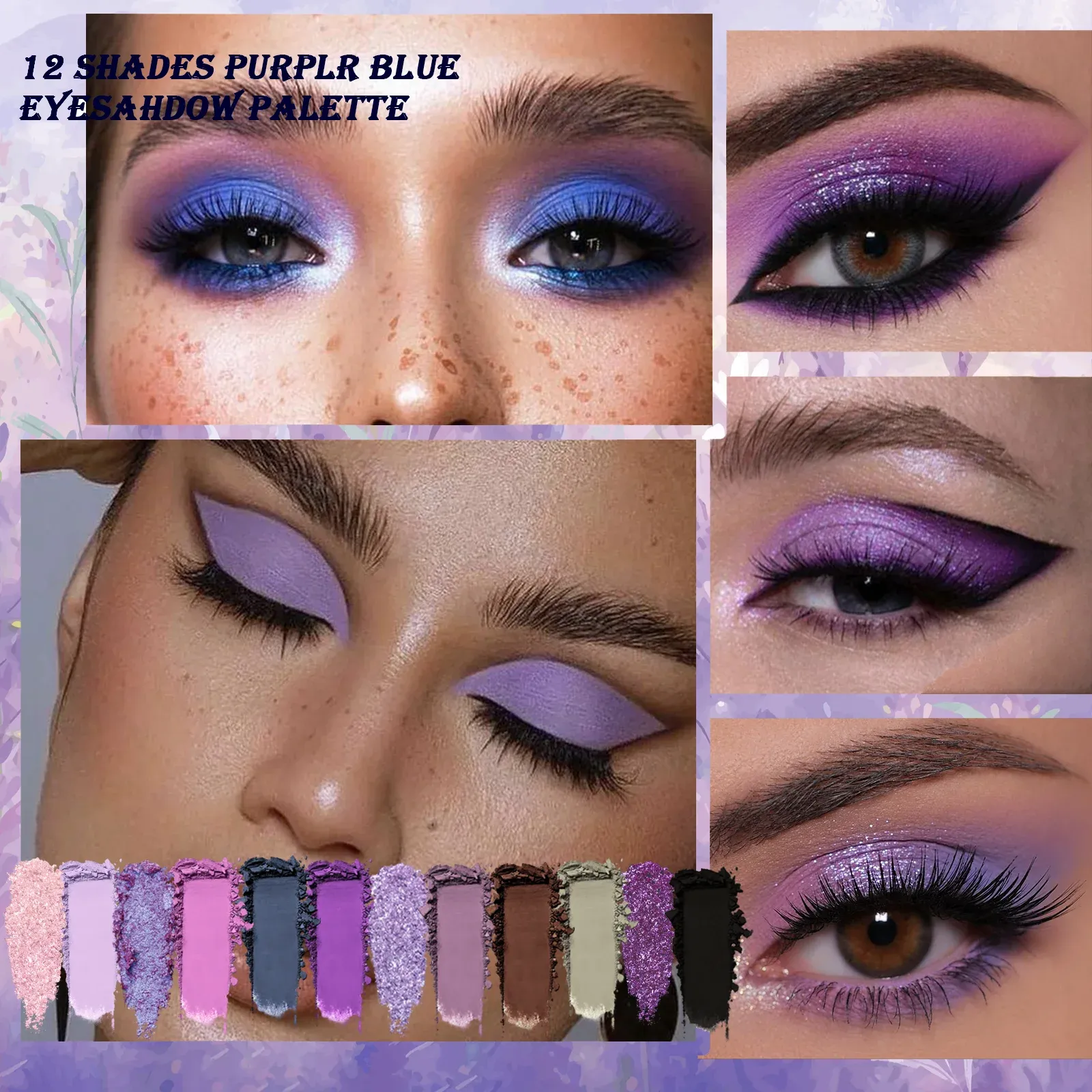 Afflano 12 Colors Eyeshadow Palette Matte Shimmer Lavender Purple Eye Shadow Smoky Punk Blendable Lasting Halloween Eye Makeup — image 4