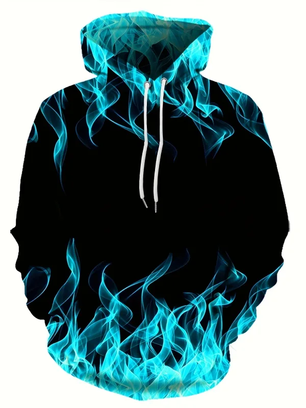 Sweat à capuche imprimé flamme créative 3D pour hommes, pull Cool, surdimensionné, vêtements Harajuku Y2k, printemps-automne, 2024