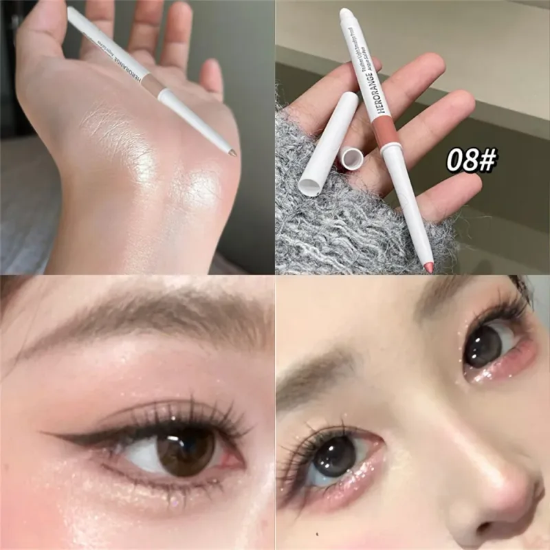 Double-ended Ultra-fine Gel Eyeliner Pencil Pink Brown Under Highlighter Pen Waterproof Matte Aegyosal Lying Silkworm Eye Makeup
