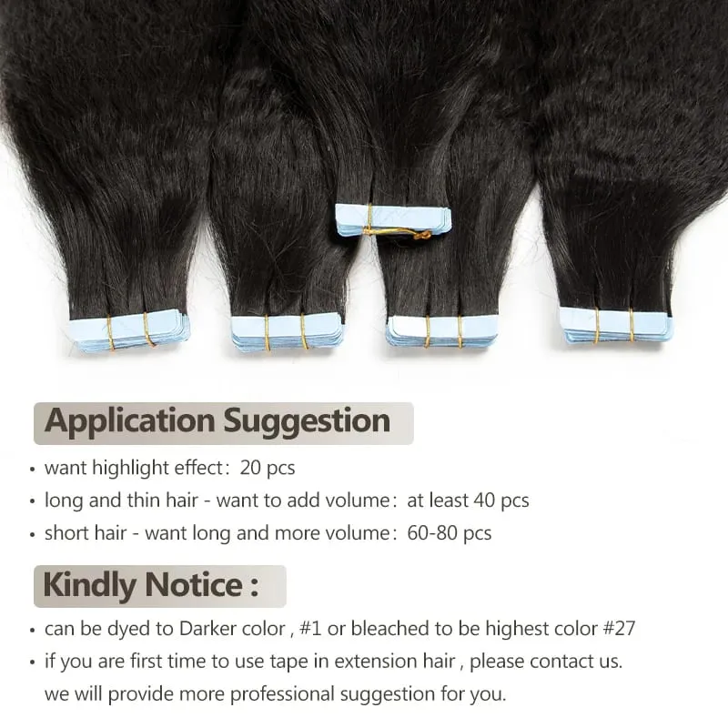 Human Hair Kinky Straight Tape in Extensions Remy Cuticle Yaki Tape in Hair Extensions 12-26 inch 20pcs Pack — image 4
