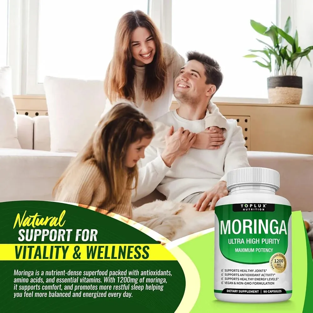 Moringa Capsules 1200mg - Pure Moringa Powder Oleifera Leaf Superfood Rich in Antioxidant Skin Health & Immune Support Vegan — image 5