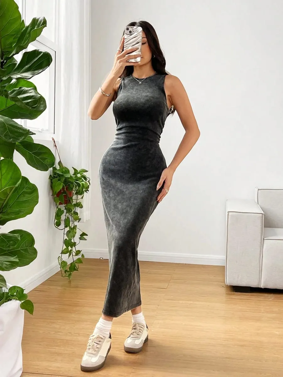Women's Summer Round Neck Pleated Bodycon Casual Cami Dress Holiday Outfits Summer Dresses for Women — image 3