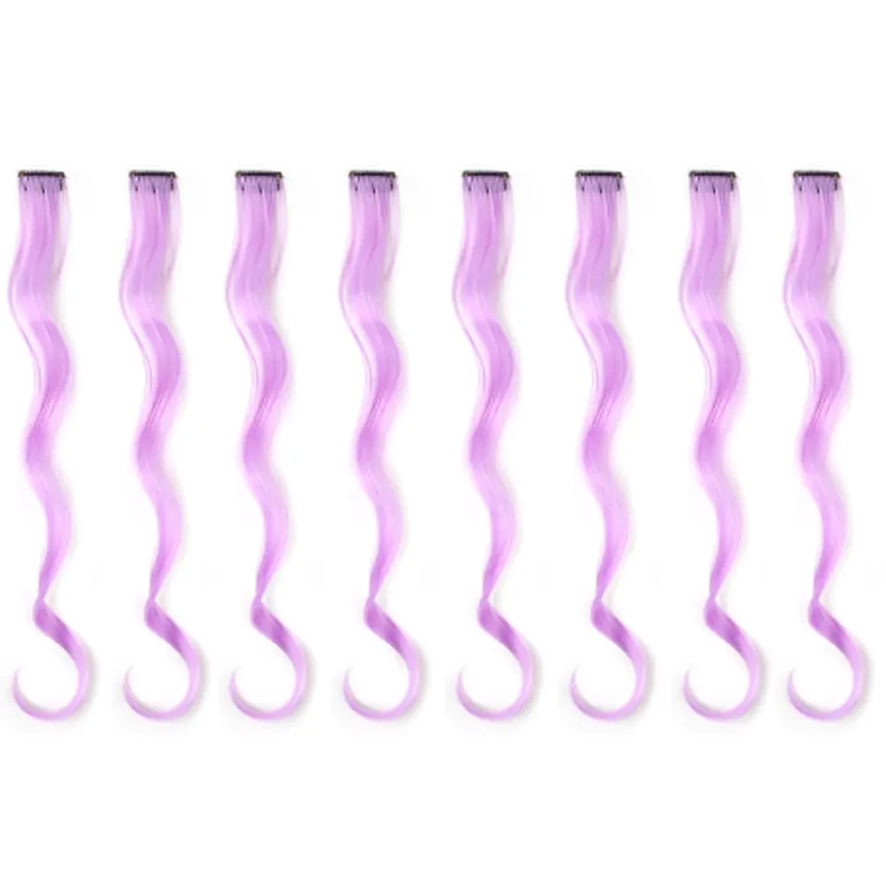20 Inch Colourful Curly Wavy Party Highlights Clip in Synthetic Hairpieces 8 Pack Curly Colored Hair Extensions for Women — image 16