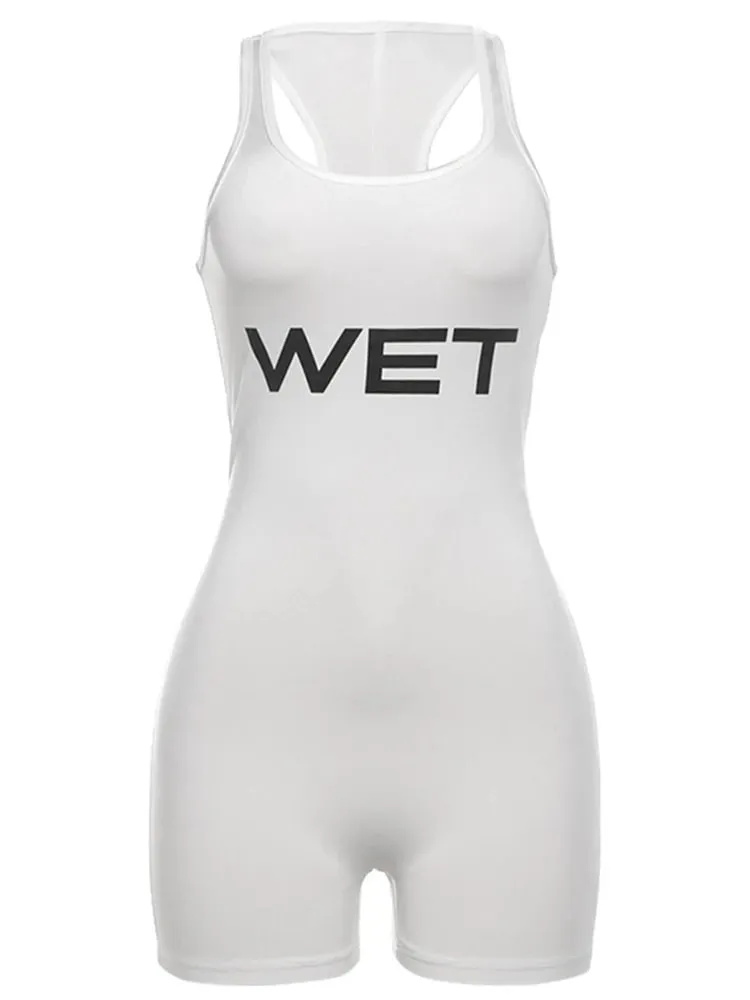 New 2025Summer Women Sexy Sport Romper Subtranslucent Slim Playsuits Letter Printed White Women'S Raceback Sleeveless — image 7