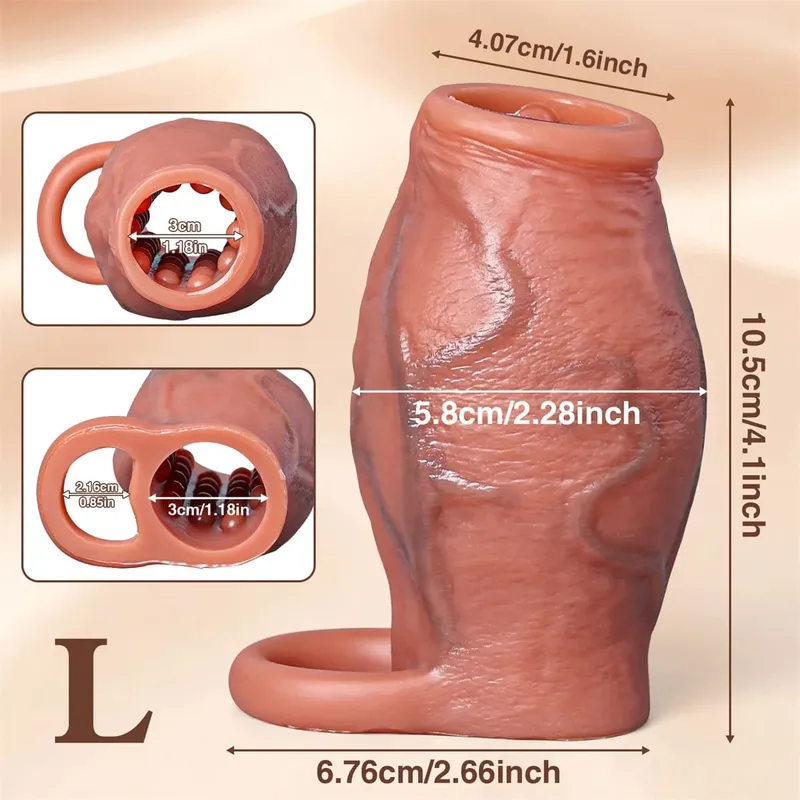 Skin Feeling Realistic Dildo Dick Pump Sleeve Enlargement Penis Covers Extender Men's Condoms Cock Ring Adult Sex Toy For Male — image 9