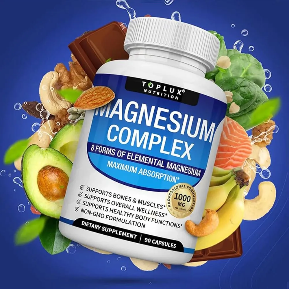Magnesium Complex Supplement 8 Elemental 1000mg - Magnesium Glycinate Citrate Malate Taurate for Bones Recovery Energy