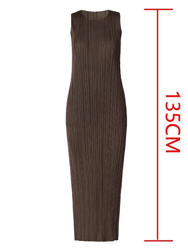 Miyake Pleated 여성 드레스 여름 민소매 긴 클래식 한국 패션 캐주얼 우아한 여성 Lce 워터 블루 비치 드레스 TP5045