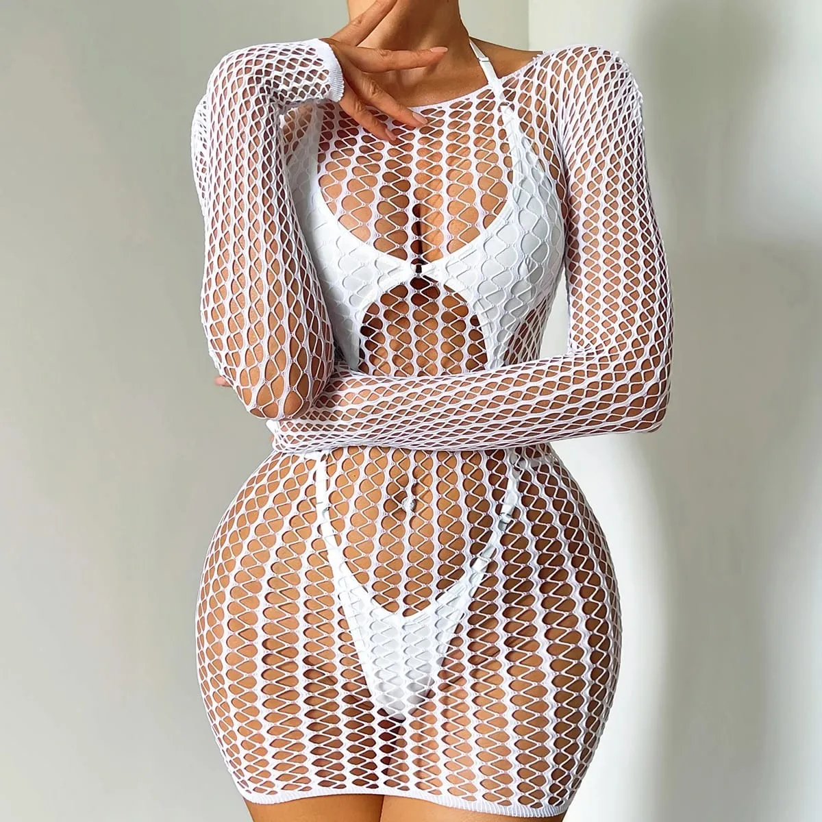 2026 Fashionable and Sexy Spicy Girl Hanging Neck jumpsuit with Fishing Net Sexy Body Shaping Bag Hip Skirt — image 2