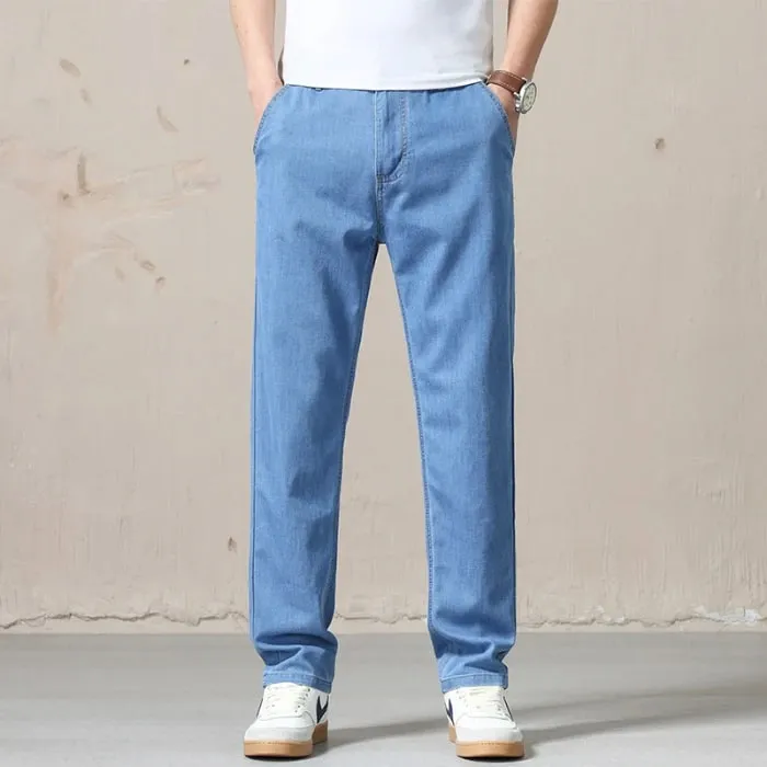 New Spring Summer Light Blue Men's Jeans Business Straight Cotton Black Casual Pants Trousers for Male Plus Size 28-40 — image 10