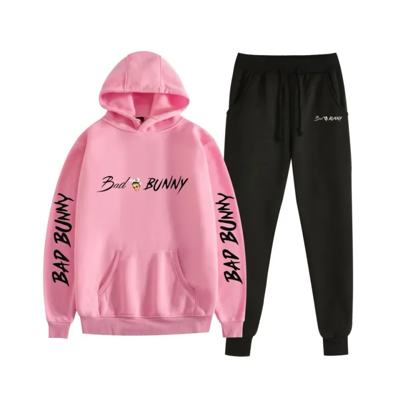 Harajuku Comfortable bad bunny Print Sweatshirt Sweatpants Suit Women's Hoodies+ Trousers Suit Boys/Girls 2 Piece Set Clothes — image 6