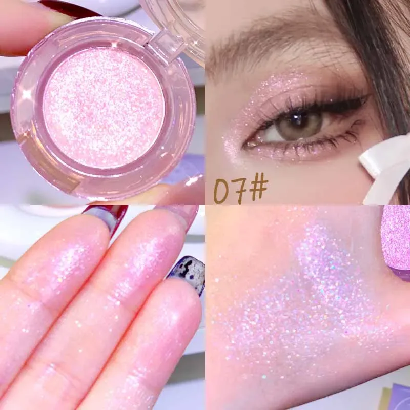 1 Pcs Monochrome High Gloss Waterproof Eye Shadow Peachy Pink Long Lasting Silky Easy To Color Diamond Shiny Eye Shadow Cosmetic