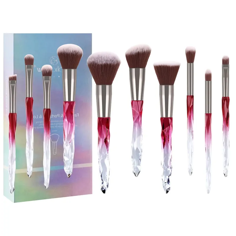 10Pcs Shiny Crystal Handle Makeup Brush Set with Case Round Loose Powder Brush & Flat Foundation Brush for Eye Makeup