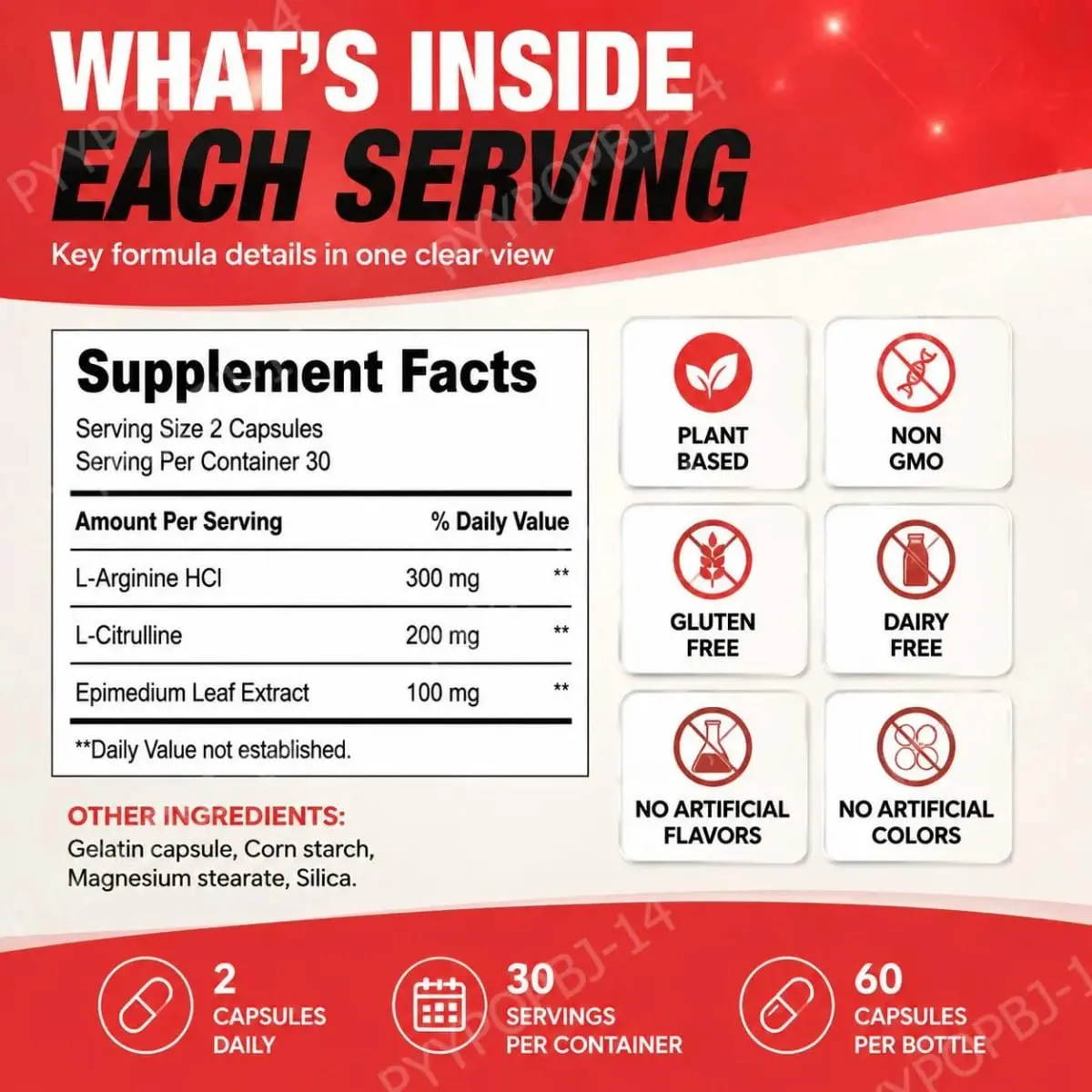Googeer Male MD 3-in-1 Capsules with L-Arginine HCl and L-Citrulline and Epimedium Extract for Circulation Support 60 Capsules — image 3