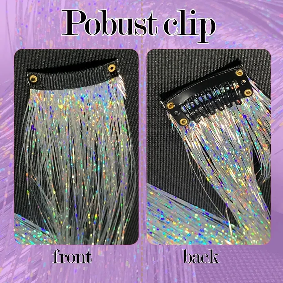 Long Straight Hair Tinsel Glitter Shiny Sparkly Synthetic Color Fresh Laser Clip in Hair Extensions Women Party Hair Accessori — image 3