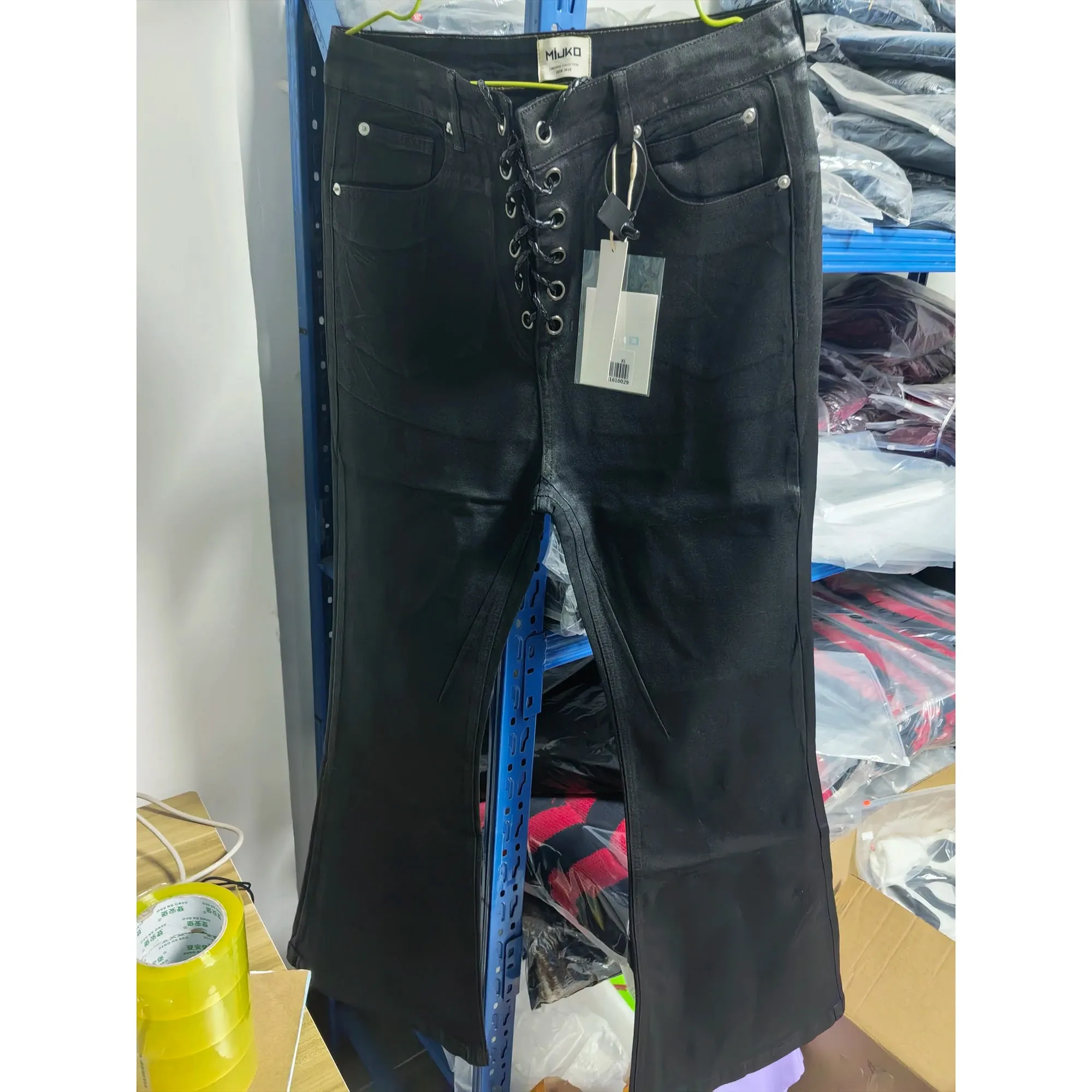 Vintage batikovaný povlak Černé džíny Slim Fit Flare Pružnost Strečová stuha Y2k Streetwear Neformální džíny Skinny Bell Bottom — image 3