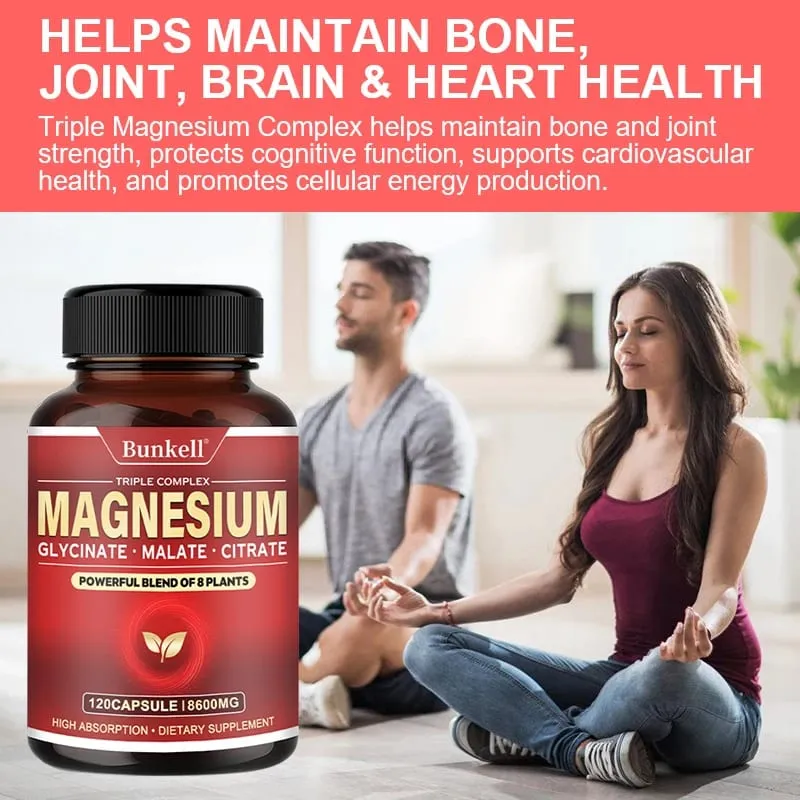 Magnesium Complex - Magnesium Glycinate Malate Citrate - Promotes Energy and Sleep Bone Health Gluten Free and Non-GMO