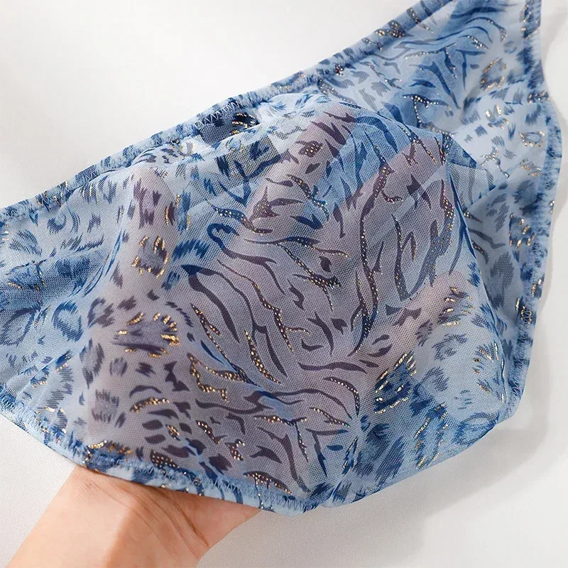 Men Leopard Printed Mesh Underwear Ice Silk Thin Breathable Low Waist Quick Dry Cool Summer Mens Briefs Panties — image 23