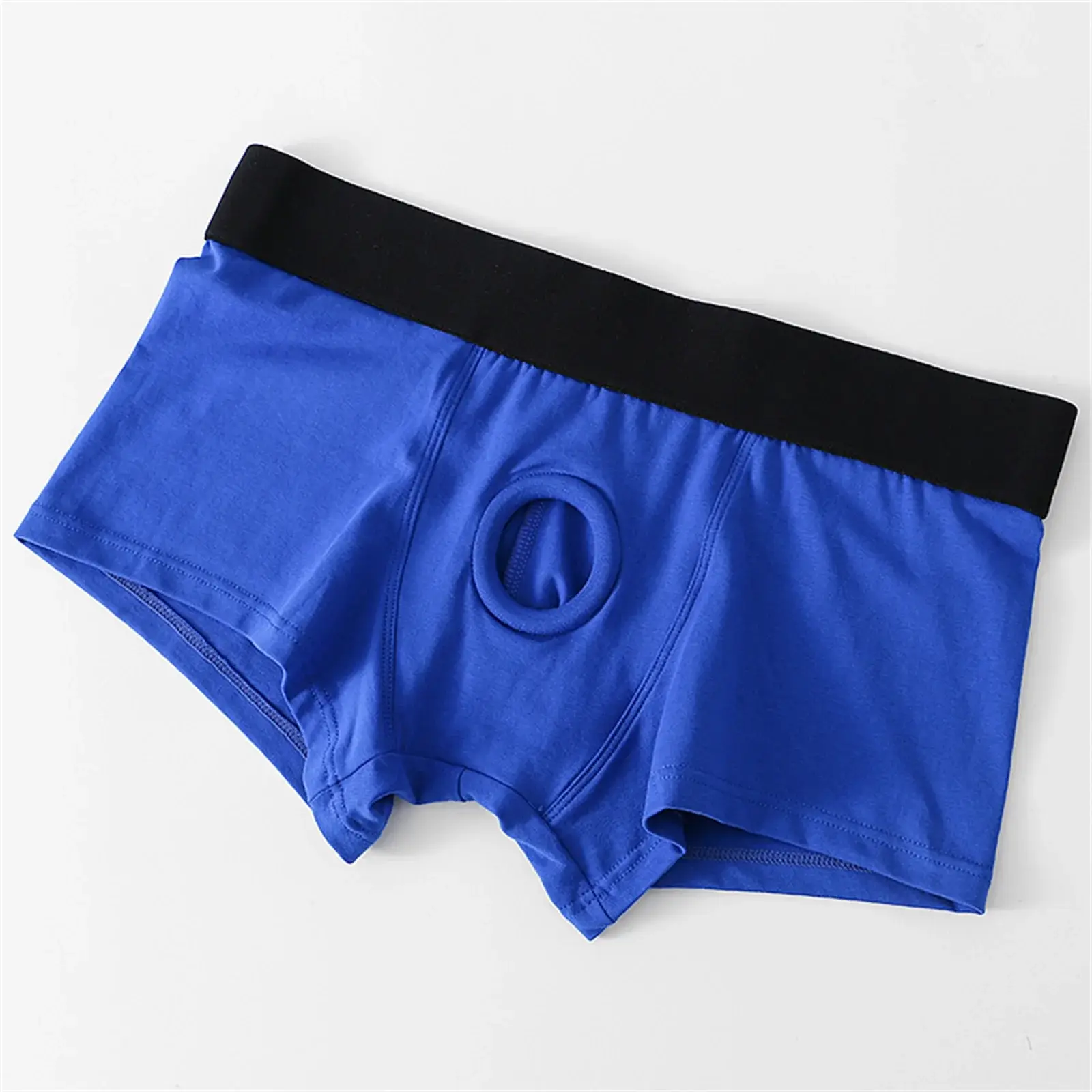 Erkek Boksörler Ön Delik Kese Iç Çamaşırı Silikon Cockring Seksi Boxershorts Geniş Kemer Pamuklu Külot Iç Çamaşırı Oymak