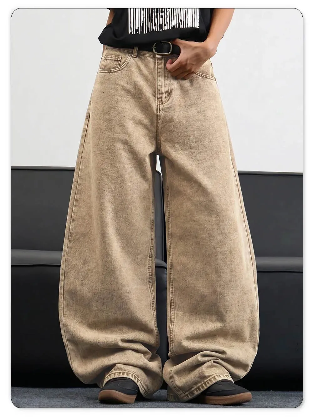 Men's Stir Fried Snowflake Baggy Wide Leg Jeans Simple Affordable Luxury Denim Pants Suitable for Work and Casual Wear — image 4
