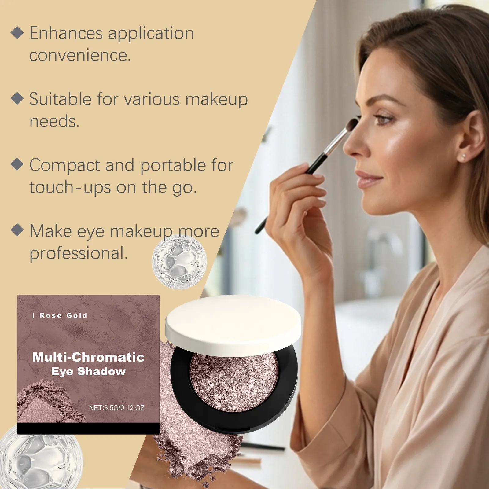 Rose Gold Shimmer Shine Eye Shadow Daily Natural Glow Colorful Lustrous Eyeshadow Portable Compact Palettes For Travel Office Dating Party Eye Makeup Cosmetic — image 8