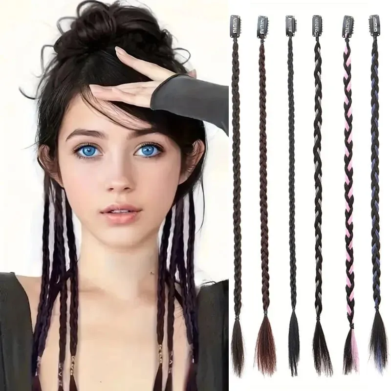 4pcs 20"Long Synthetic Clip-In Box Braid Hairpiece Extension Boho Hairstyle High-Temperature Fiber Daily Costume Party K-POP