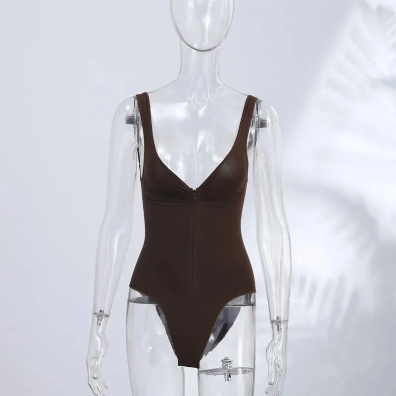 Sexy Tight Corsets Bodysuit For Women Deep V-neck Zippers Sleeveless Slimming Underwear 2026 New Lady Solid Backless Rompers — image 7