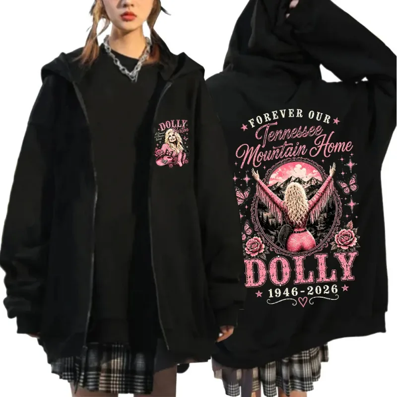 Dolly Parton Tribute 1946-2026 Country Music Zipper Hoodies Men Women Fashion Casual Zip Up Hooded Sweatshirts Jackets Coats — image 3